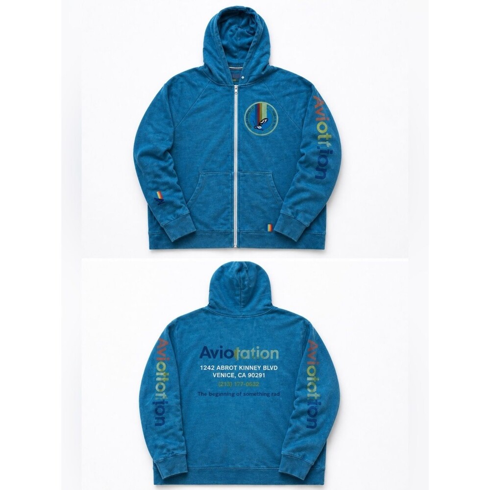 Rare Vintage Aviator Nation "The beginning..." Teal Graphic Hoodie
